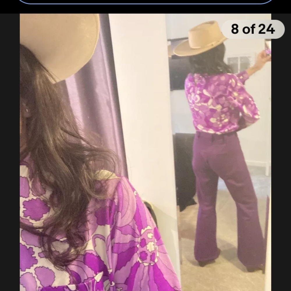Vtg 70’s Electric ⚡️ Purple High Waist Jeans bell bottom wide 60’s hippy boho - Picture 5 of 11